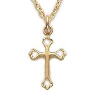  Yellow Gold Filled Cross Necklace in Pierced Heart Ends Design Cross 