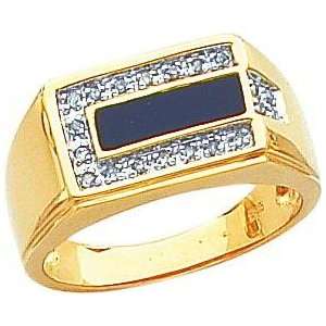  14K Gold Onyx & Diamond Mens Ring Sz 10 Jewelry