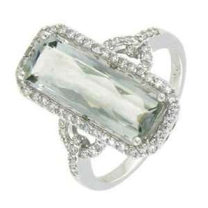 14K White Gold Green Amethyst Diamond Ring Diamond quality 