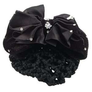   Woman Black Rhinestone Flower Hair Clip Snood Net Barrette Beauty