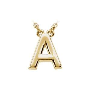  Block Initial Necklace in 14 Karat Yellow Gold, Letter A 