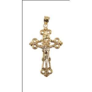   White Gold, Large Cross Jesus Christ Pendant Charm 39mm Wide Jewelry