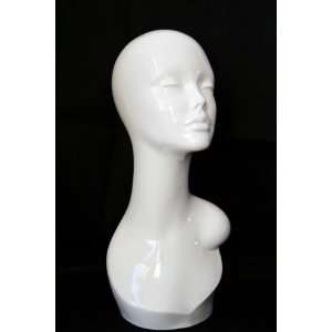 Manikin Female Shiny White Mannequin Head for Display Cap Hat Wig 