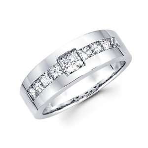  Size  10.5   14k White Gold Mens Diamond Wedding Ring Band 