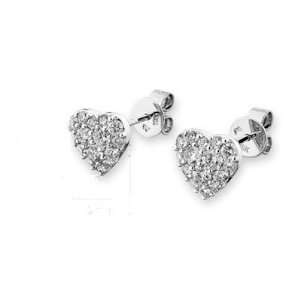 18K White Gold Pave Round Diamond Heart Shape Stud Earrings (1.0 cttw 