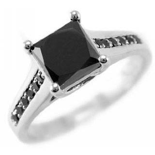   Princess Cut Black Diamond Engagement Ring Set 14k White Gold Jewelry