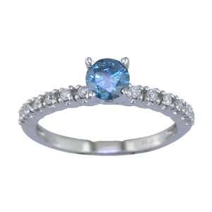  0.70 CT Blue Diamond Engagement Ring 14K White Gold In 