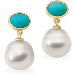   Circle South Sea Cultured Pearl Genuine Turquoise Earrings Jewelry