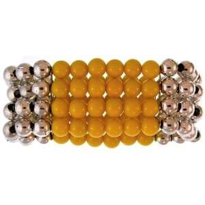  4 Row Stretch Bead Bracelet In Yellow with Silver Finish 