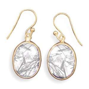   14 Karat Gold Plated Rutilated Quartz French Wire Earrings Jewelry