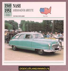 1949 1950 1951 NASH AMBASSADOR AIRFLYTE Car SPEC CARD  
