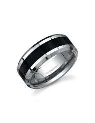   Carbon Fiber 8 mm Comfort Fit Mens Tungsten Wedding Band Ring   Size 9