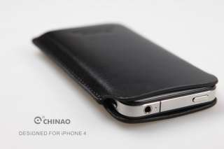 CHINAO Black Premium Leather Apple iPhone 4 4g 4s Slip Case Sleeve 