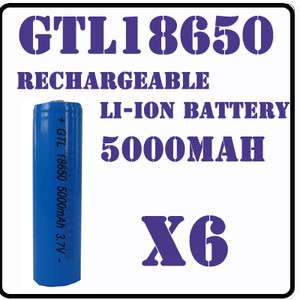 6x 18650 3.7V 5000mAh Li ion Rechargeable Battery GTL B  