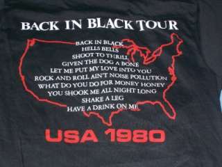 vtg ACDC 1980 Back In Black concert tour t shirt S  