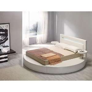  SONATA Modern Black Round Leather Bed with Lights