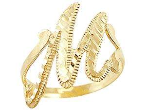      Letter Ring M Initial Band 14k Yellow Gold Cursive Alphabet