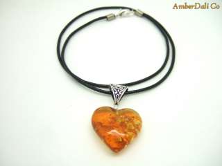Genuine Baltic Amber Necklace Heart Pendant 18 inches  
