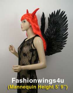 Black feather angel wings & red horned viking wig gothic demon devil 