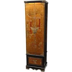  Tall Floor Jewelry Armoire in Antique Gold Leaf Lacquer 