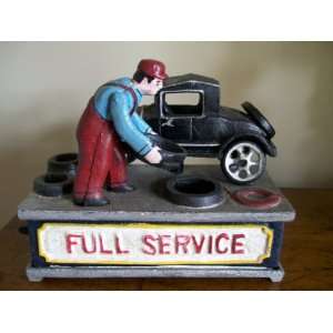  Cast Iron Mechanical Money Bank Full Service Vintage Car 