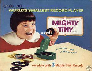 MIGHTY TINY RECORD PLAYER   Vintage Ad Fridge Magnet  