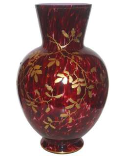 Moser Antique Oxblood Red Gilded Glass Vase  