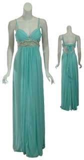 MARY L. COUTURE Angelic Rhinestone Aqua Fine Knit Evening Gown Dress 