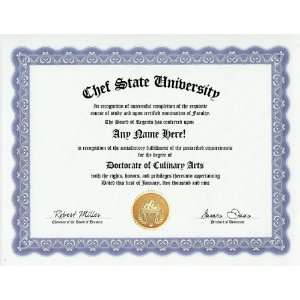 Chef Culinary Arts Degree Custom Gag Diploma Doctorate Certificate 