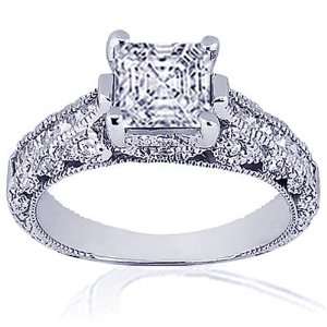  2.45 Ct Asscher Cut Diamond Engagement Ring Pave Set CUT 