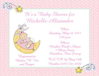 10 Sweet Baby Girl on Moon Personalized Baby Shower Invitations w 