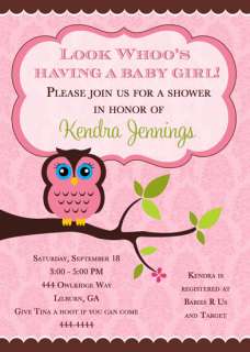 Owl Shower   Pink Damask Background