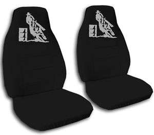 cool set black car seat covers w/silver barrel racing  