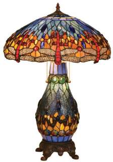 DRAGONFLY Full Stained Glass TABLE ACCENT Lamp  