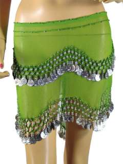 Gorgeous Hand Crafted Green Belly dance Ready to Wear Hip Scarf from 