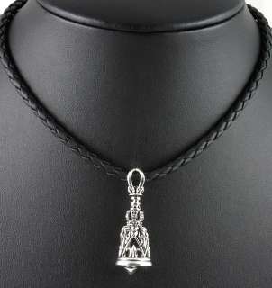 CUSTOM ROYAL BELL CROWN 925 SILVER LEATHER NECKLACE  