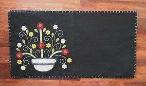   Penny Flower Wool Felt Table Runner   Country Rustic Home Decor  