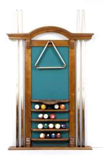CUE ARCH WALL RACK FOR BILLIARD POOL TABLE CUES in PECAN  