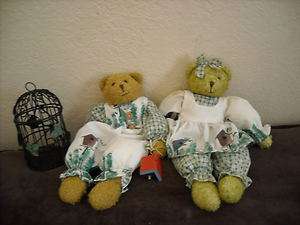   spring decoration dressed teddy bear pair boy and girl bird cage decor