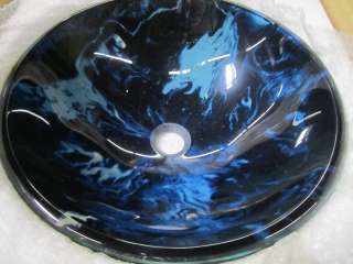 New Bathroom Blue Black Vessel Glass Bowl Sink Vanity Basin   