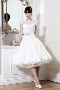 2012pretty white knee length Wedding bridal Dress party gown lace size 