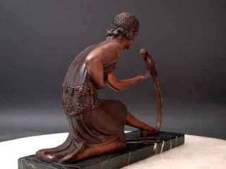Bronze Art Sculpture Deco Girl w/ Parrot by Chiparus  