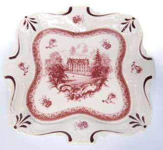 Red Porcelain Transferware Manor House Mint Plate  