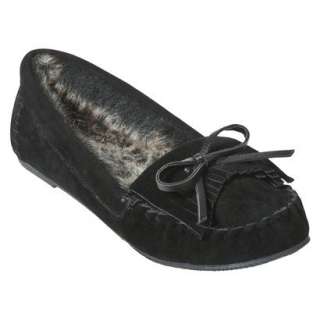 Womens Christy Fringe Moccasin Slippers   Black.Opens in a new window