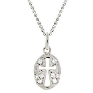 Sterling Silver Cross Mini Cubic Zirconia Pave Pendant product details 
