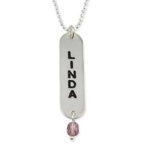   Silver Personalized Bar Pendant Necklace with Birthstones Jewelry