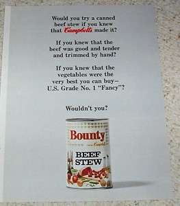 1964 Campbells Soup canned Bounty Beef Stew VINTAGE AD  
