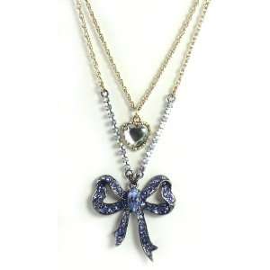  Betsey Johnson Jewelry Iconic Cupids Arrow Blue Bow Necklace Jewelry