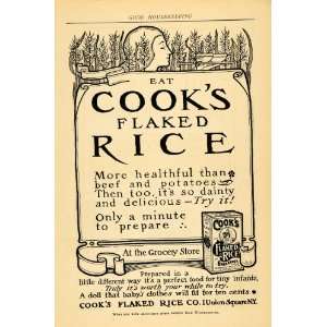 1902 Ad Cooks Flaked Rice Breakfast Cereal New York   Original Print 