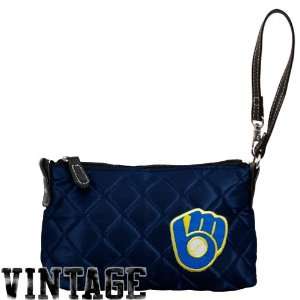  Milwaukee Brewers Ladies Navy Blue Quilted Wristlet Purse 
